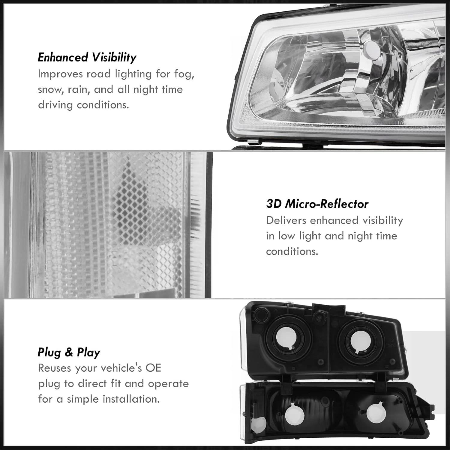 AJP Distributors Factory Style Headlights Head Signal Lights Driving Bumper Lamps Pair Set Upgrade Compatible/Replacement For Silverado 1500 2500HD 3500 Truck 2003 2004 2005 2006 2007 03 04 05 06 07