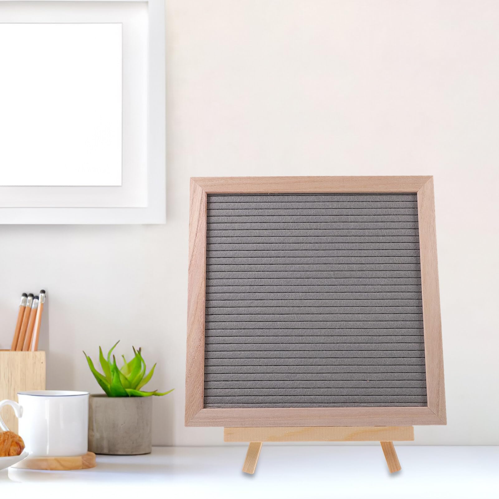 VILLCASE Felt Letter Board Changeable Message Board with Scissor Wood Display Stand and Bag Small Blackboard for Home Office Grey