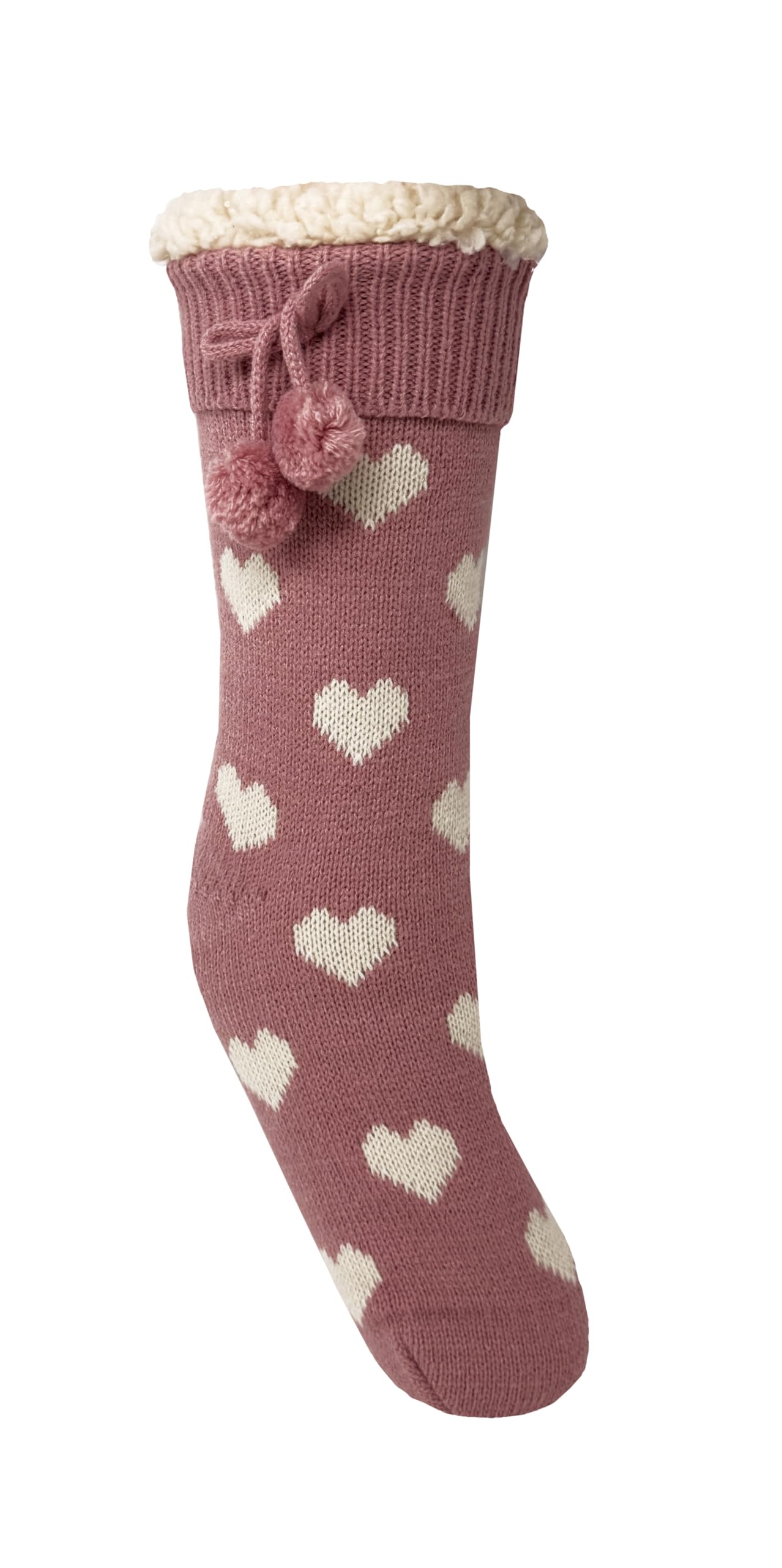 Bramble Ladies Cosy Lounge Slipper Sock | 1 Pair | U.K. Size 4-7 | Non-slip socks, lounge socks (UK, Numeric, 4, 7, Regular, Regular, Pink Heart)