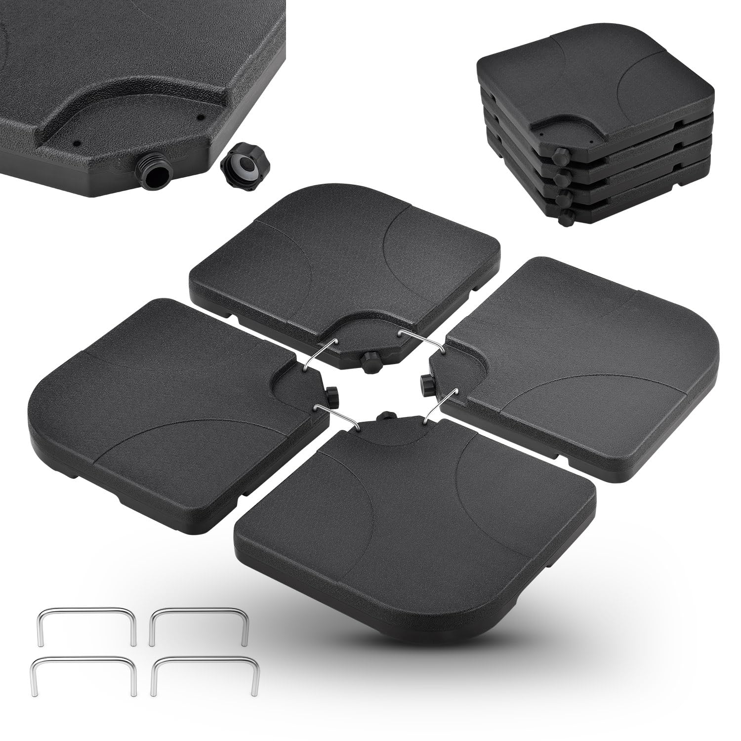 Juskys Poids de lestage pour parasol Quad, ensemble de 4 poids - pouvant être remplis avec 60 litres d'eau ou 80 kg de sable - en plastique HDPE (polyéthylène de haute densité) pied de parasol