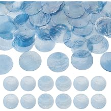 Cheriswelry 50 Pcs Natural Shell Pieces Flat Round Shell Beads 2 Holes Sea Shell Discs for Wind Chimes Curtain Window Decoration, Steel Blue