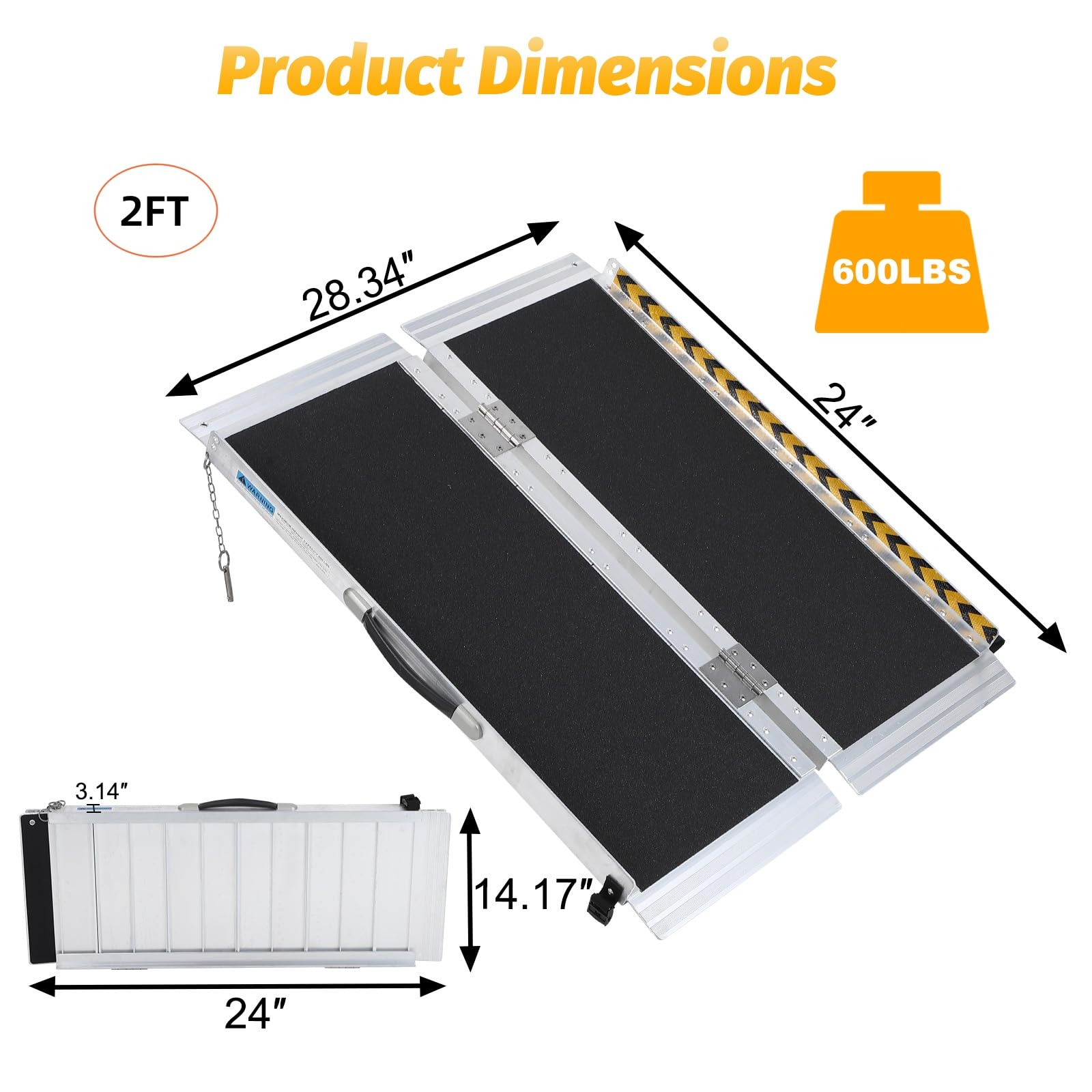 Rampa para Silla de Ruedas, Aluminio, Negro y Plateado, 2 pies