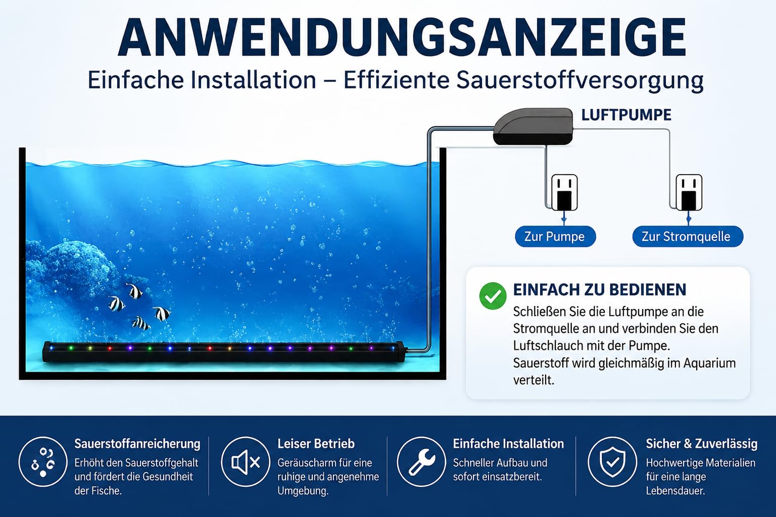 LED Sprudelstein fürs Aquarium, RGB Luftausströmer mit 7-Farben-Wechsel, tauchbare Aquarium Beleuchtung und Luftblasenleiste für Süß- und Meerwasser
