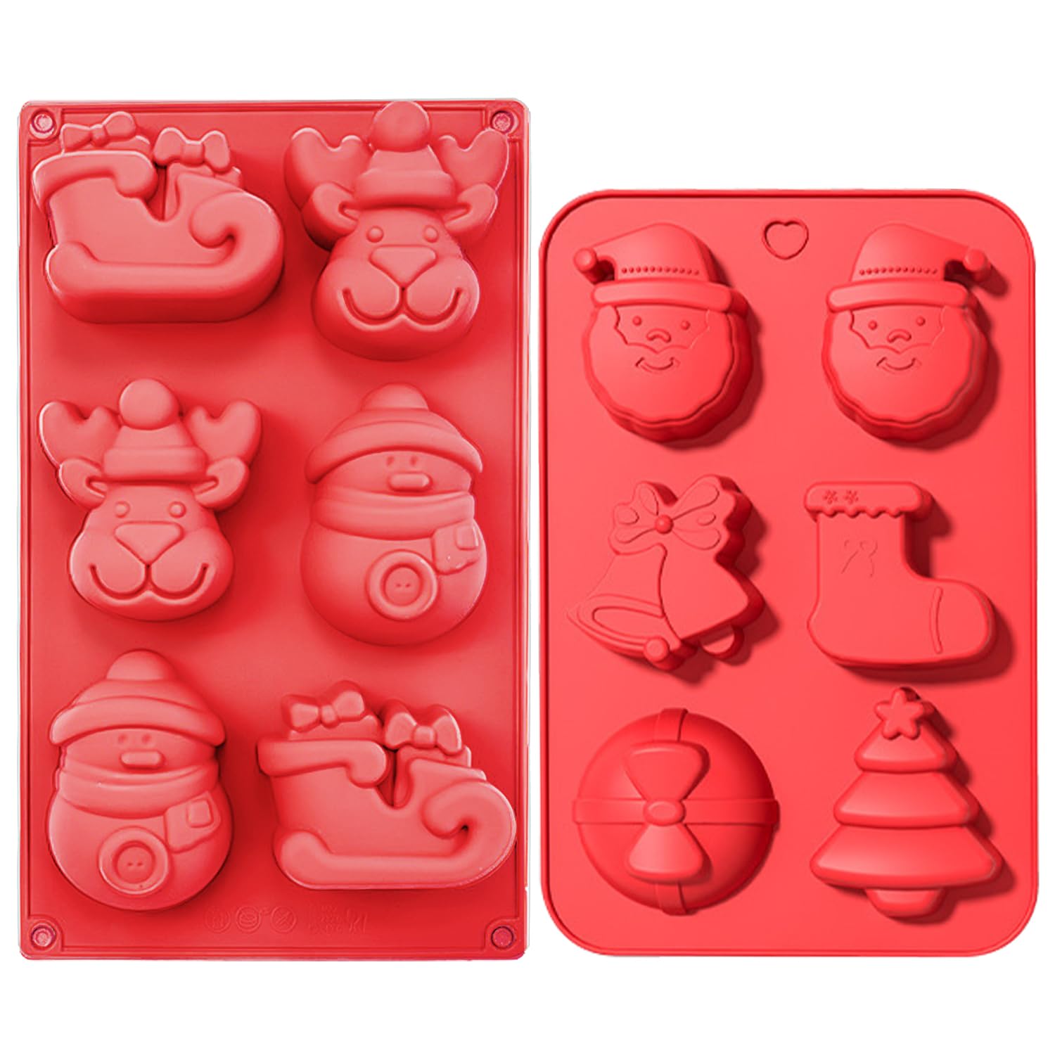 Pack of 2 Christmas Silicone Moulds, Non-Stick Silicone Mould with 6 Cavities