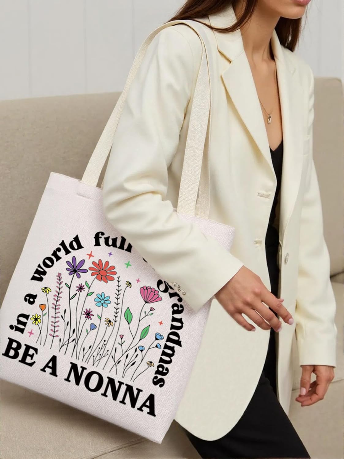 KUIYAI NONNA Tote Bag Best NONNA Ever Gift Grandmother To Be Shoulder Bag Mother Day Gift Grandma Gift Grandmom Gift - Image 2