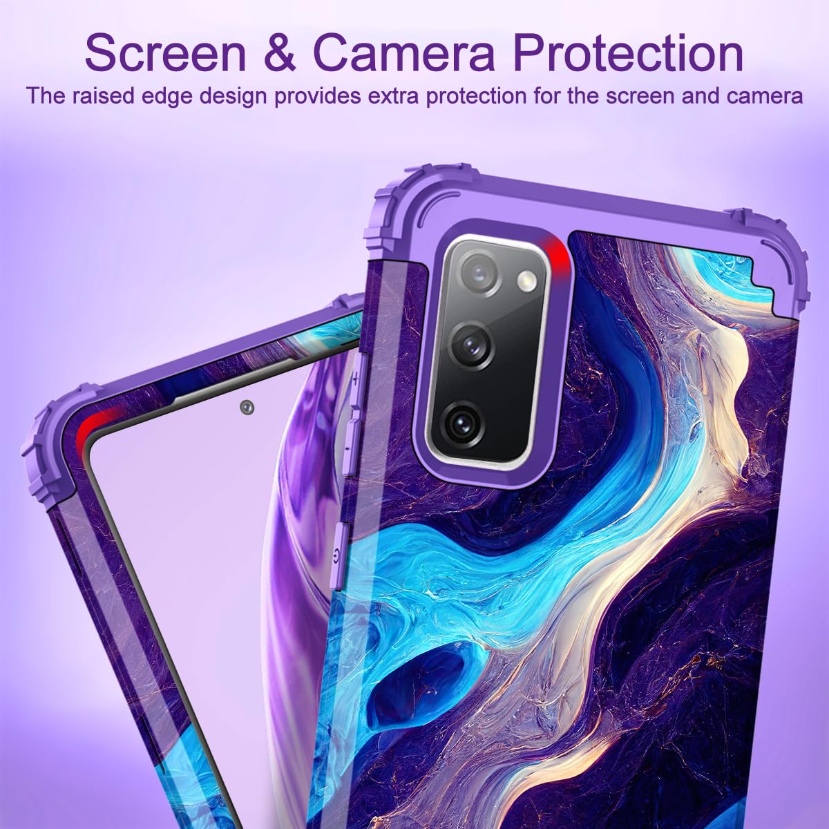 Hocase Custodia per Galaxy S20 FE 5G, resistente protezione antiurto in morbida gomma siliconica+custodia protettiva ibrida in plastica rigida per Samsung Galaxy S20 FE (6,5 pollici) 2020 - Marmo blu