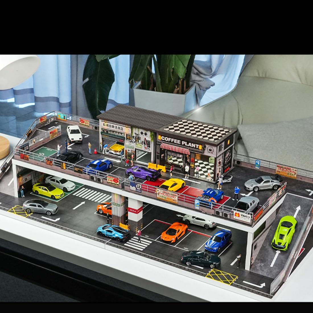 Skala 1/64 parkingu, myjnia samochodowa, model sceniczny ze światełkami, budynek dioramy, miniaturowy domek dla lalek (figurki i modele samochodów nie wchodzą w zakres dostawy)