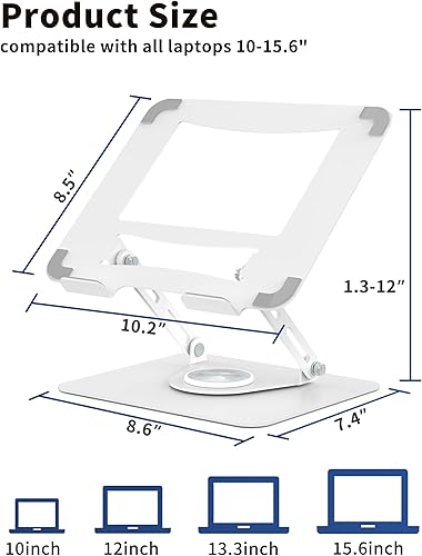 Miniatura 2 de ALASHI Soporte para computadora portátil para escritorio con base giratoria de 360, soportes ajustables para laptop multiángulo, elevador plegable