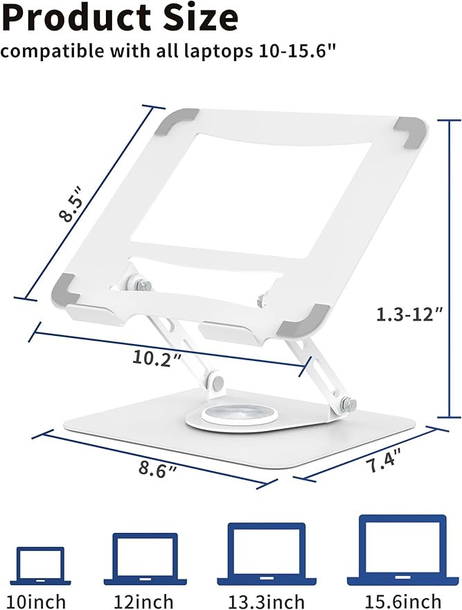 Soporte para Laptop ALASHI, 360°, Ajustable, Plegable, 10-15.6", Blanco miniatura 2