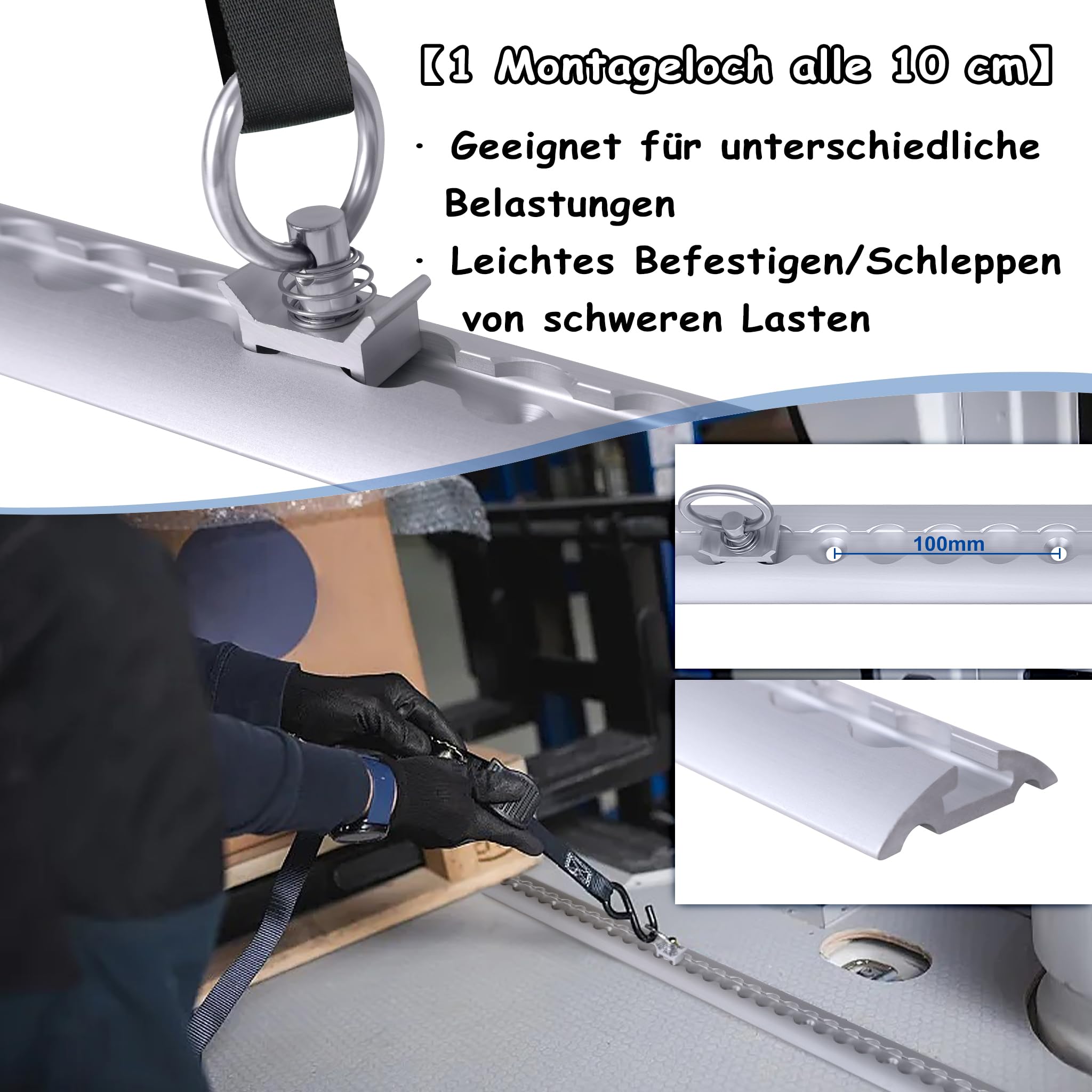 NAIZY 4 x 1m Airlineschiene Set Aluschiene mit 10 Zurrösen, Kederschiene Set inkl. M6 Bohrungen, Schraubfitting Airlineschiene Ladungssicherung für LKWs und Wohnmobile