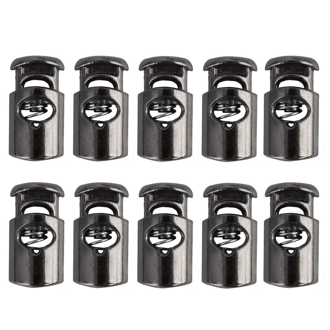 sourcing map 10pcs Plastic Cord Locks Stopper End Spring Stop Single Hole Toggle Fastener Stopper Rope End for Drawstrings Clothing, Shoelaces, Bags, Camping, Silver Black