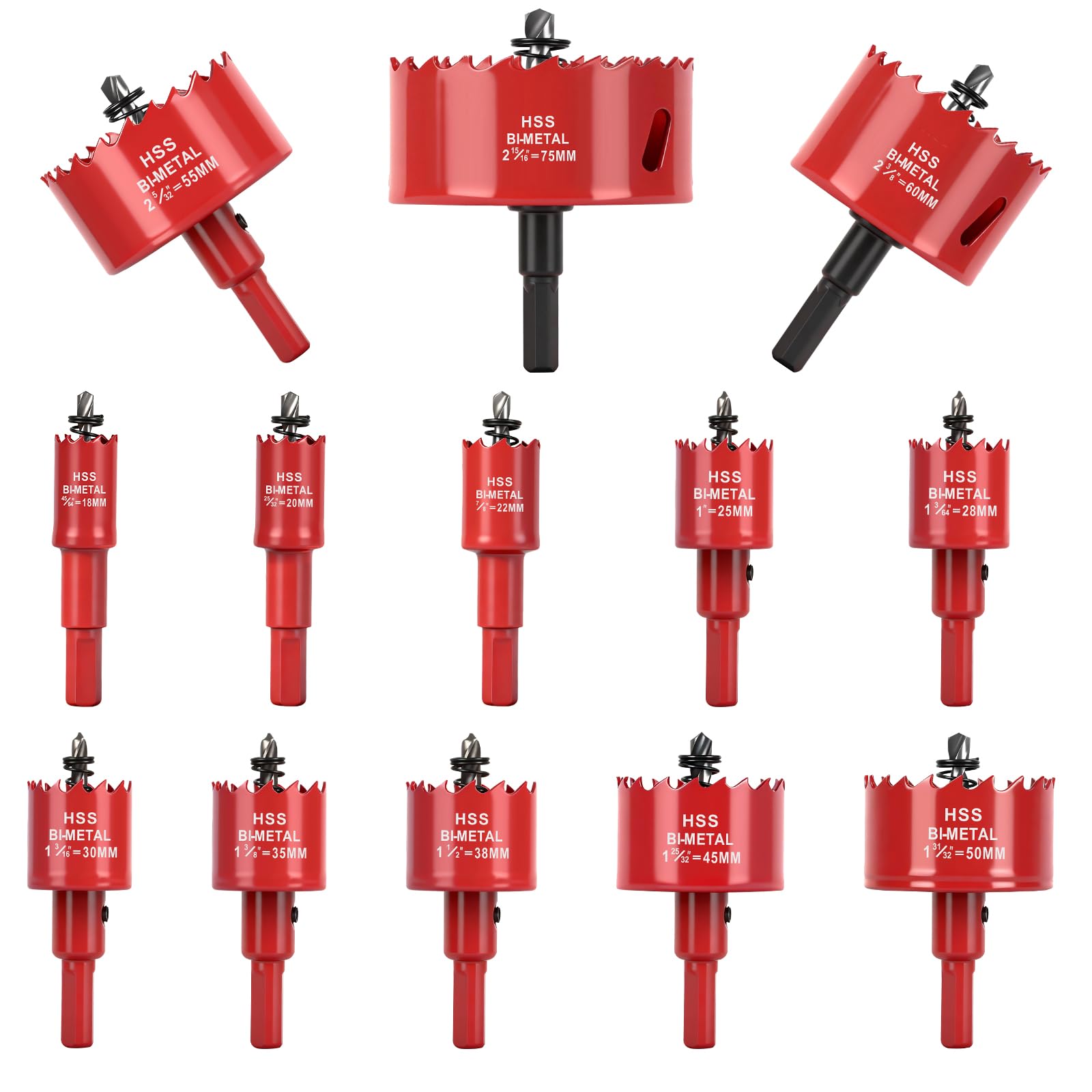 Aigreat 13PCS Bi-Metal Hole Saw Set, 18mm-75mm Hole Saw with Center Drill Bit and Hex Shank Arbor for Drilling Soft Metal, Wood, PVC Board, Plastic, Drywall, Cutting Circular Holes, DIY Projects