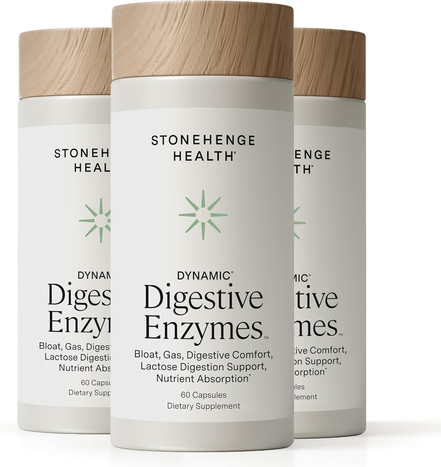 Stonehenge Health Dynamic Digestive Enzymes -18 Enzymes with BioCore Optimum Complete (Protease, Lipase, Amylase, Lactase) + Zinc & Vitamin K1 + Phytonutrients – Gas & Bloating Support – 60 Caps (3)