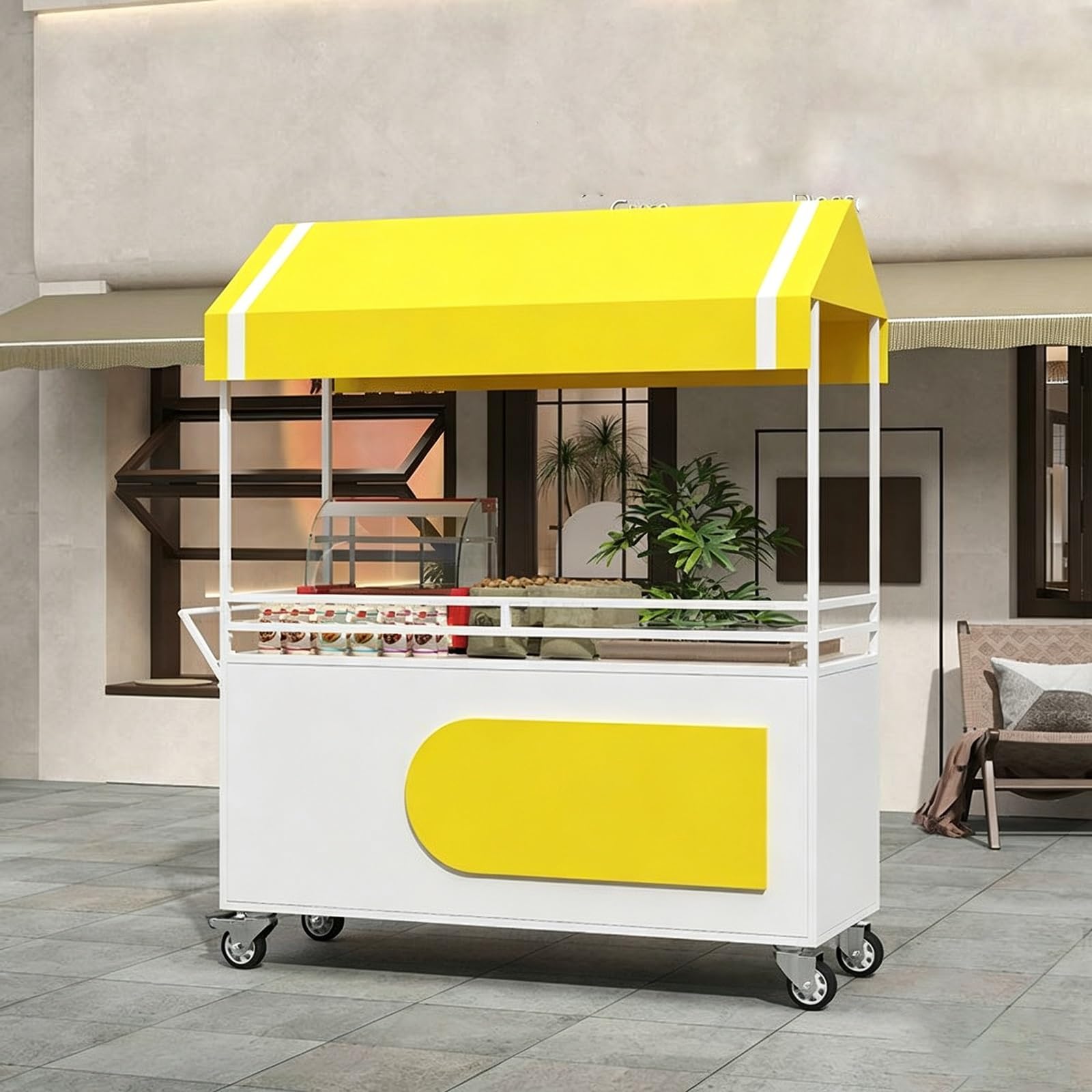 Portable Street Vendor Cart, Mobile Food Carts with 360° swivel wheels