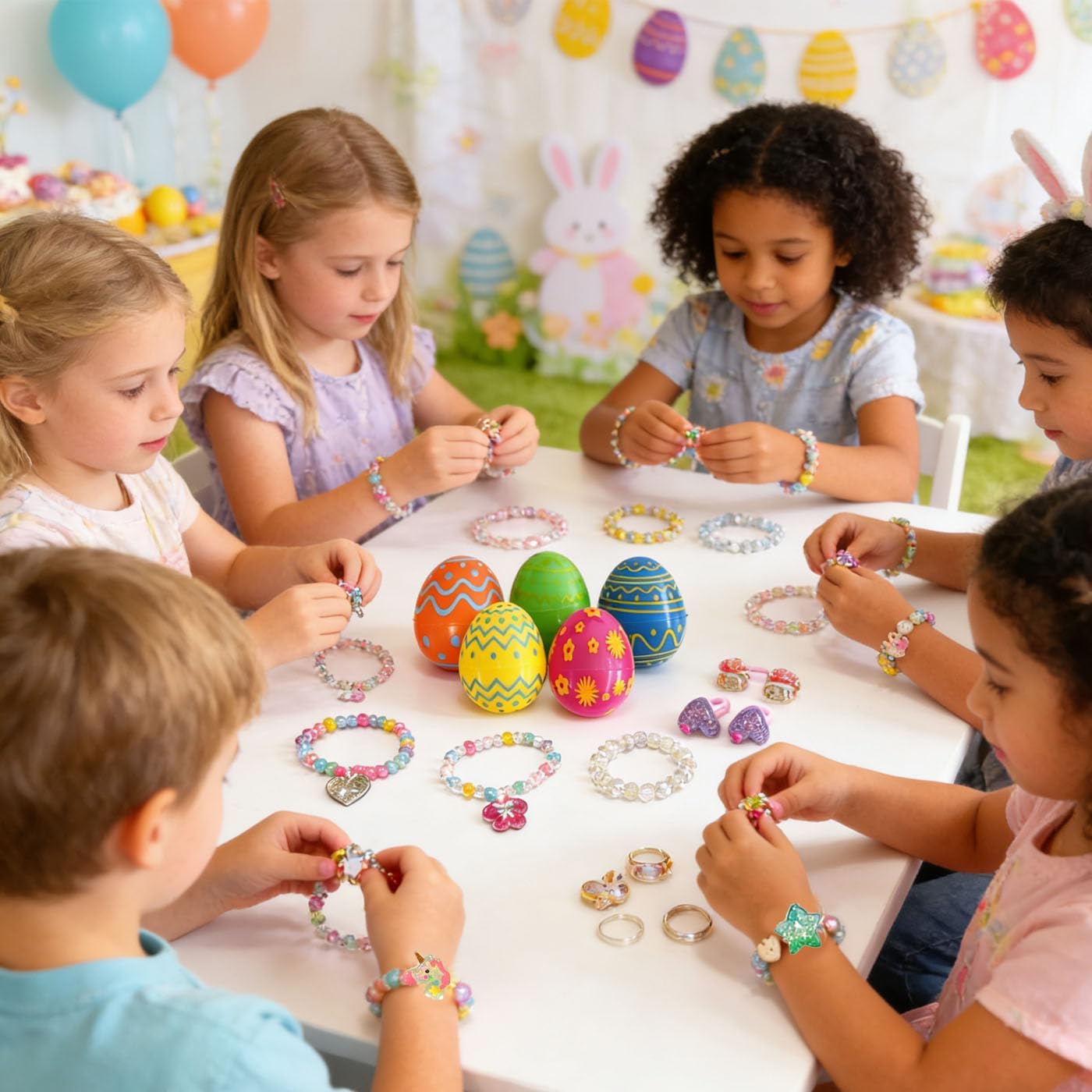 12 Pack Prefilled Princess Easter Eggs with Princess Bracelets and Rings Inside Jewelry Party Favor for Easter Basket Stuffers