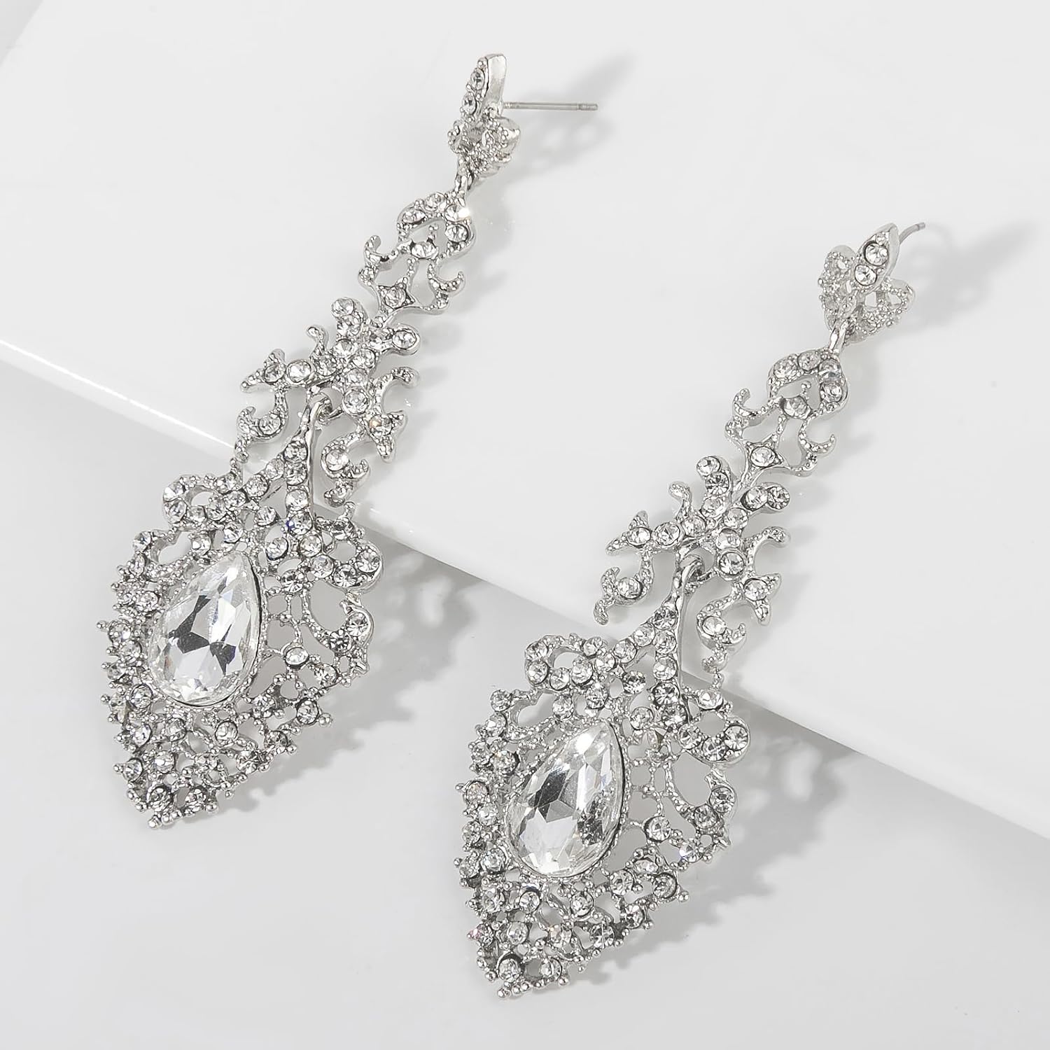 Large Silver Chandelier Earrings for Women Wedding Costume Jewelry Elegant Rhinestone Earrings Dangling Formal - Image 4