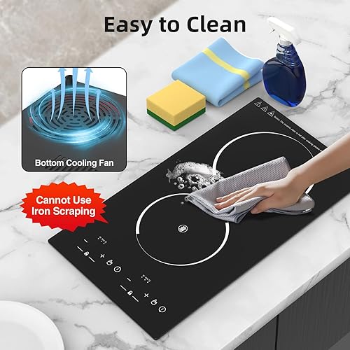 Miniatura 9 de Estufa de inducción de 12 pulgadas, placa de cocción de inducción doble de 2 quemadores 110v-120v estufa eléctrica, encimera e incorporada, 9