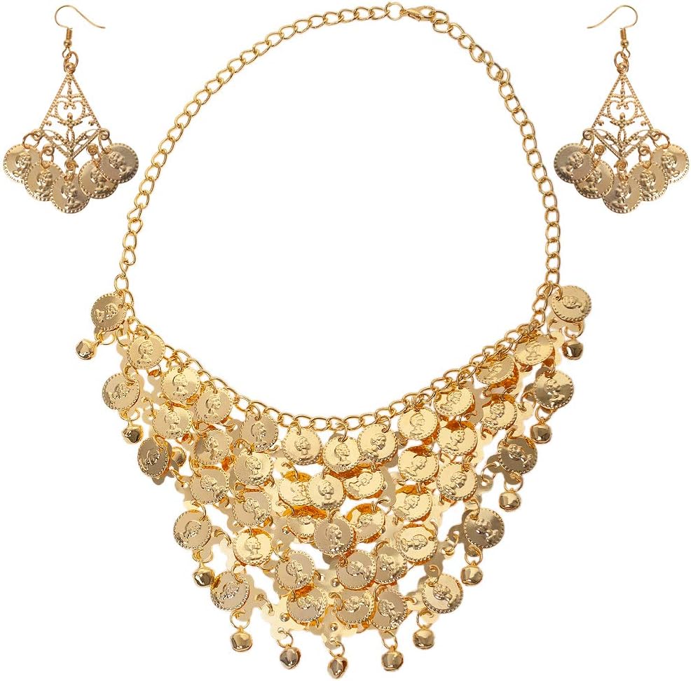 Belly Dance Gypsy Jewelry, Gold Necklace & Earrings For Halloween