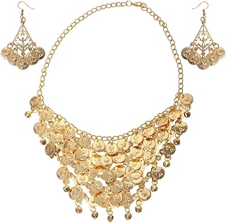 BellyLady Belly Dance Gypsy Jewelry, Gold Necklace & Earrings For Halloween