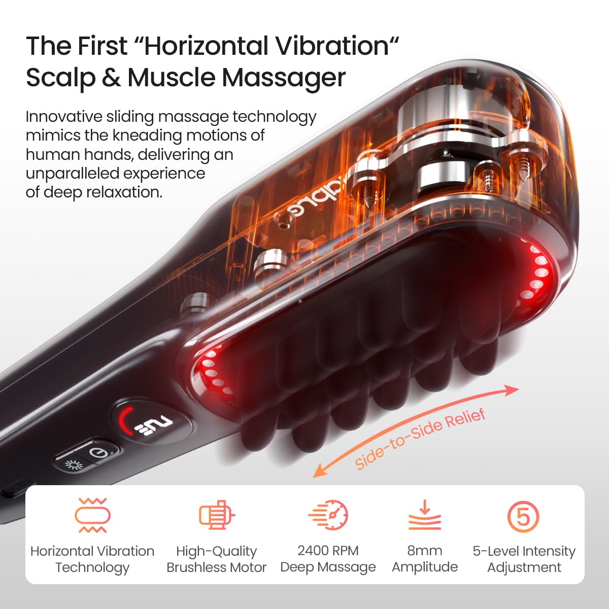 NAPRE Electric Scalp Massager,Head & Hair Massager Scalp Stress Relax,Cordless Handheld Muscle Massager with Horizontal Vibration for Face,Neck,Shoulder & Body