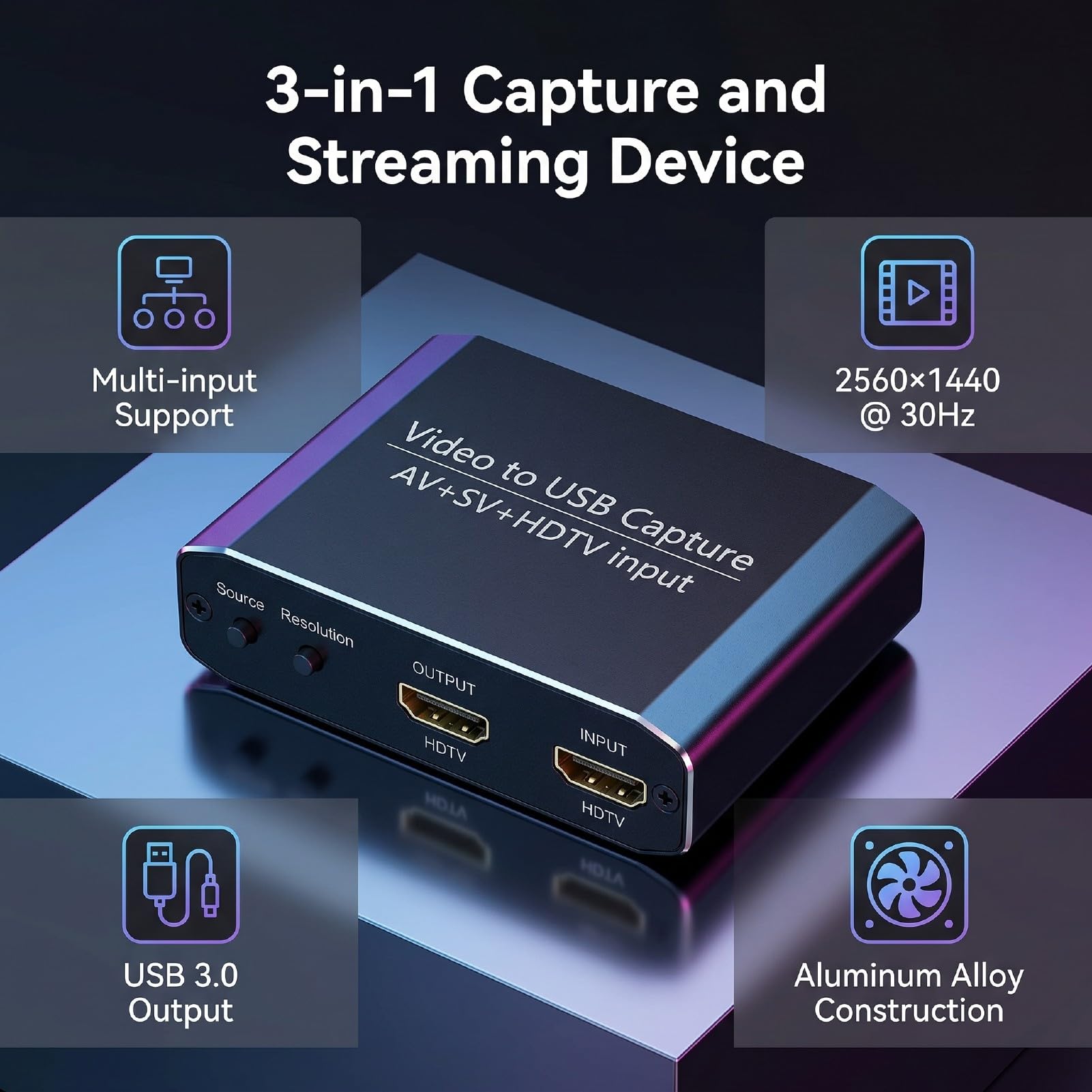 ASHATA Scheda di Acquisizione Video USB 3.0, Scheda di Acquisizione Audio Video 1080P 60Hz per Streaming