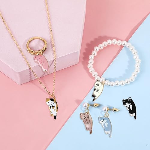 Miniatura 6 de Honbay 30 dijes de gato de aleación esmaltada para aretes, collares, pulseras, llaveros, joyería y manualidades (6 colores)