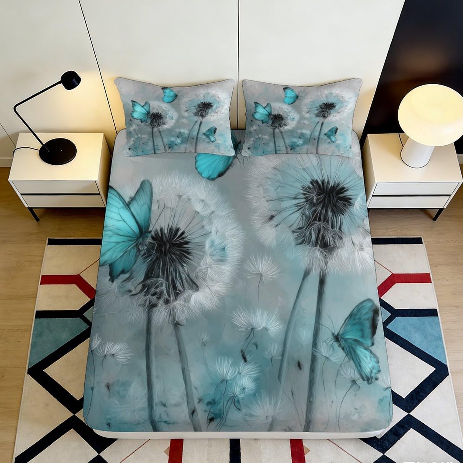 Uxinyoume Style-7 3D Printed Dandelion Butterfly Fitted Sheet Microfiber Non-Slip Machine Washable Bed Cover For Bedroom Guest Room 90X200x25cm