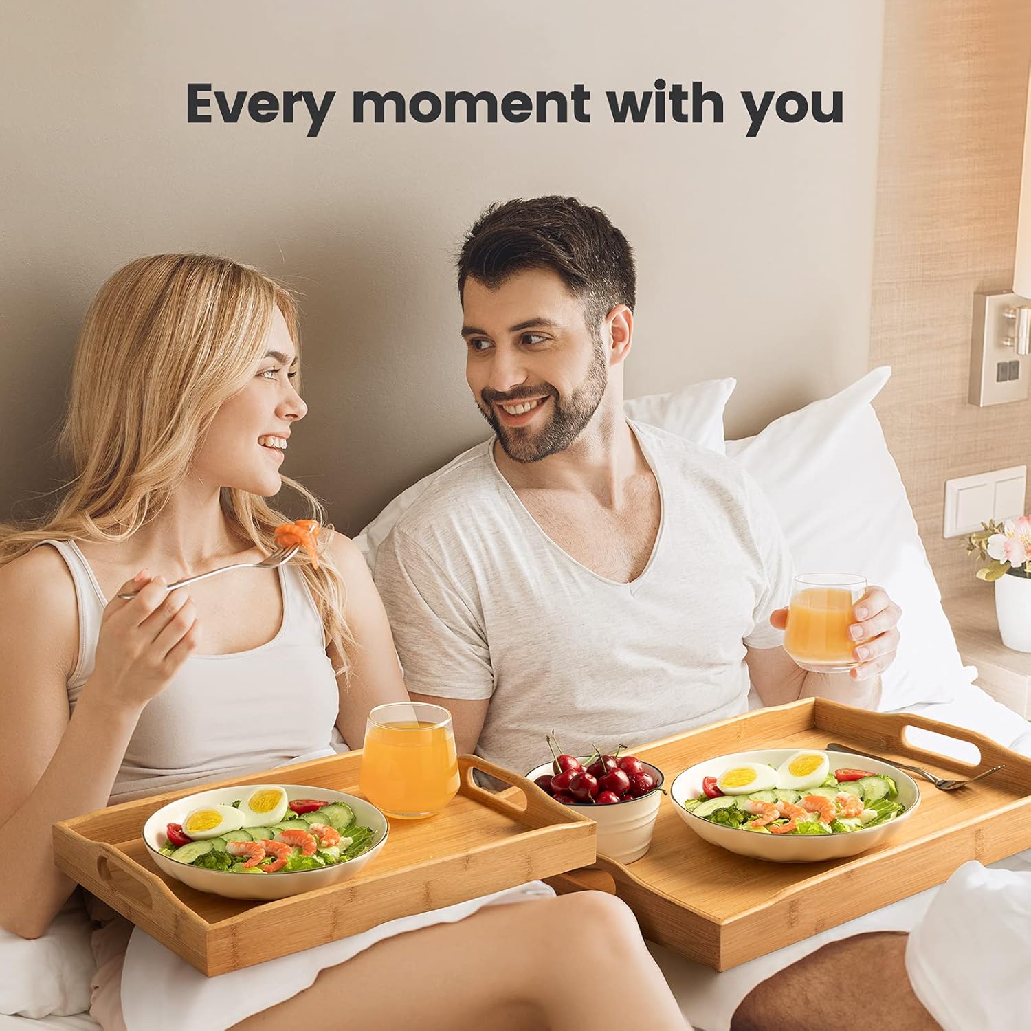 3 Pack Bamboo Serving Tray Food Tray & Bamboo Stackable End Tables : Home & Kitchen