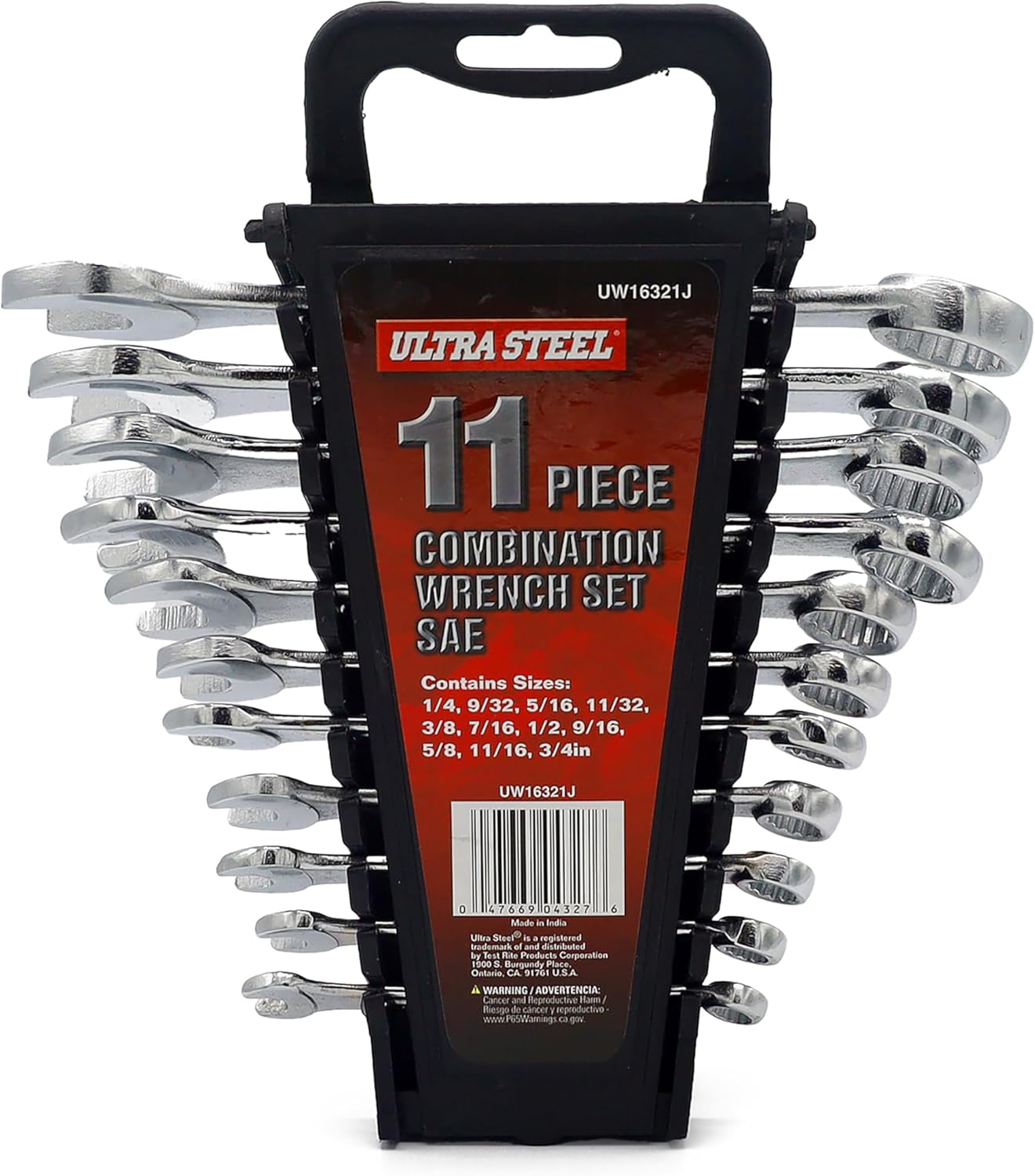 11-Piece Combination Wrench Set, SAE, 1/4" to 3/4", Chrome Finish, Wall Hanging Case