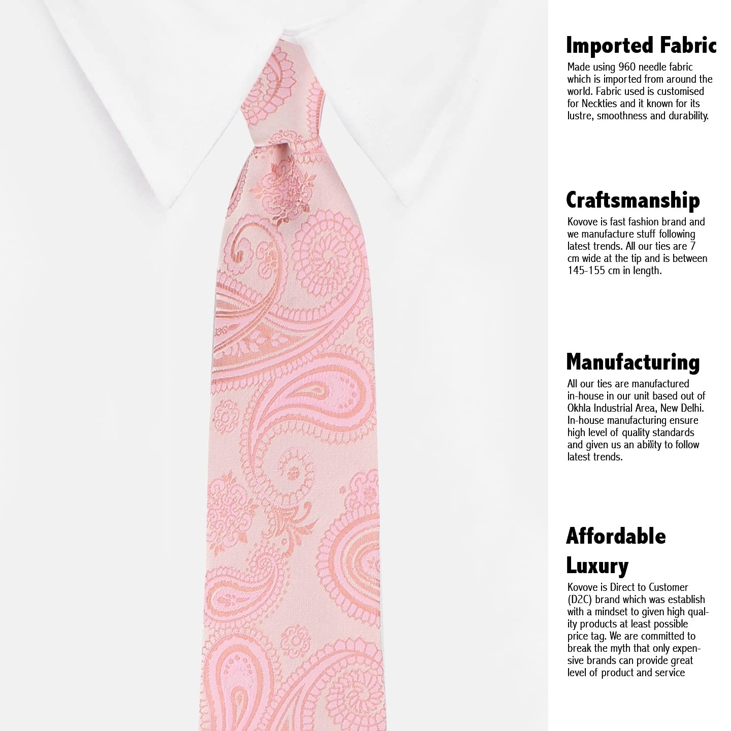Kavove The Royal Paisley Pink Necktie For Men - Image 8 thumbnail