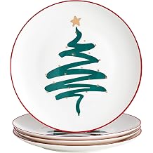 Christmas Holiday Bone China Dinner Plates - Dessert Plates - Salad Plates Set of 4,Dishwasher Safe Tree, 10 inch