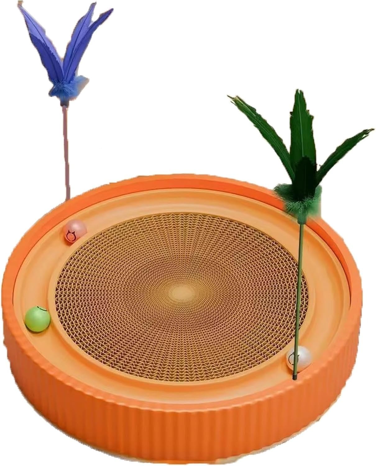 WOMGKDA Cat Scratching Board, Oval Scratcher Pad for Cats, Large 50cm Orange Cardboard Toy