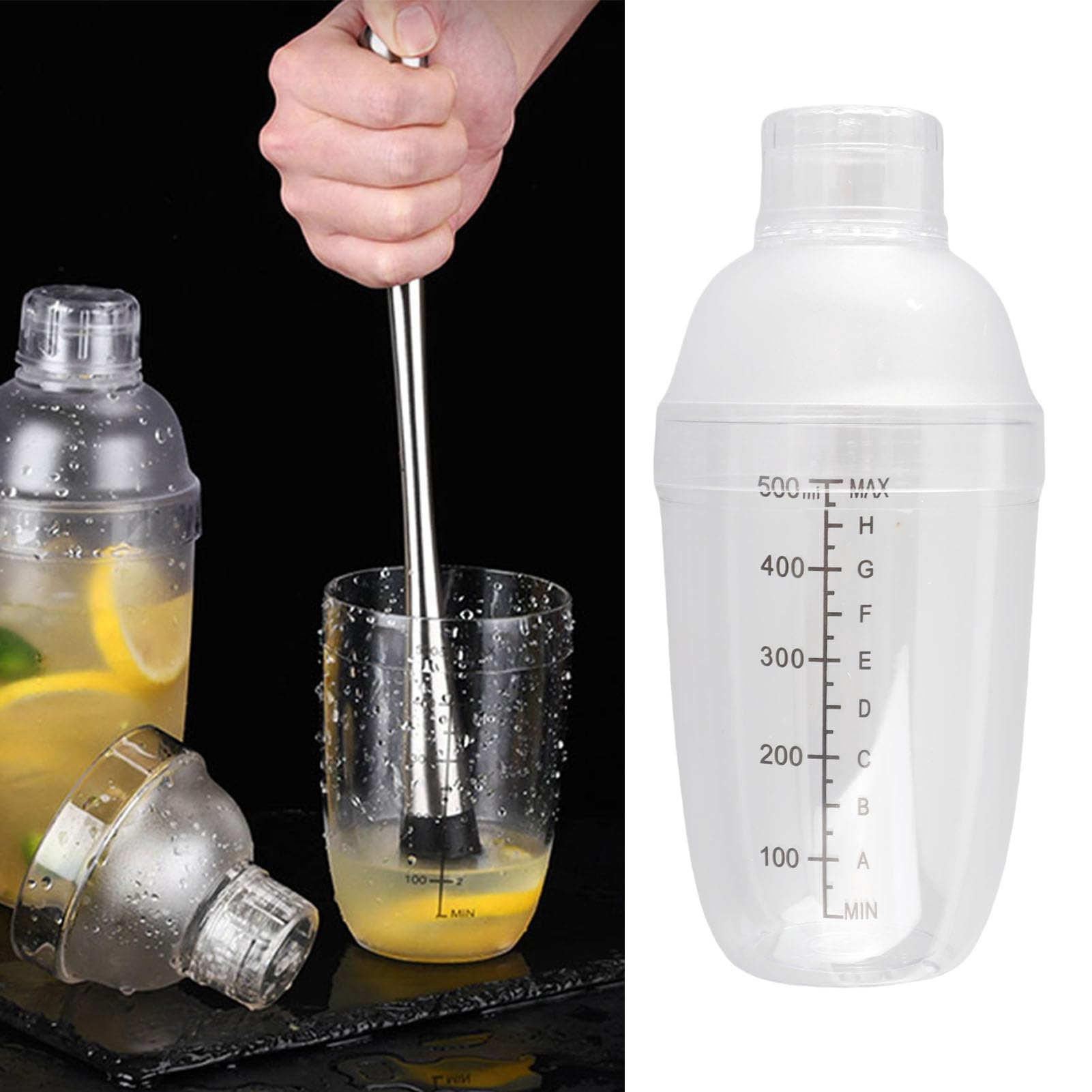 Shaker in plastica, Shaker per Cocktail in PC con Scaglie di Latte teiera succhi di Vino Bicchiere di plastica per Negozio di Bar a casa(530ml