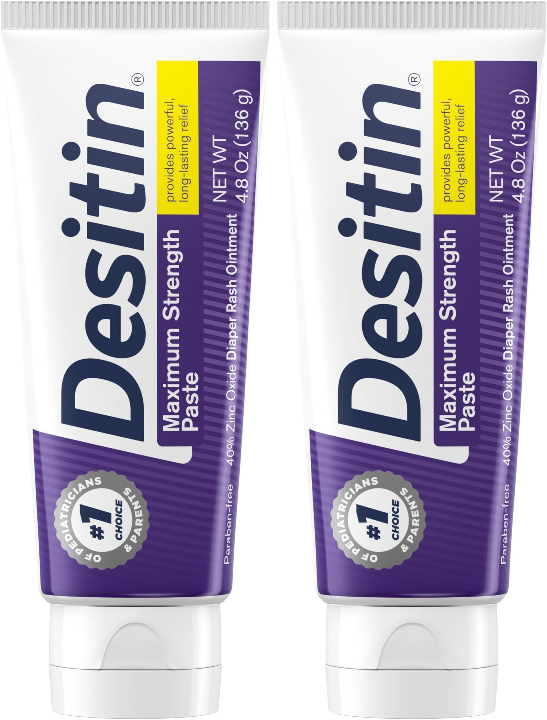 Maximum Strength Baby Diaper Rash Cream, 40% Zinc Oxide for Treatment, Relief & Prevention, Hypoallergenic, Phthalate- & Paraben-Free Paste, Protects Skin for 12 Hours, 4.8 oz (Pack of 2)