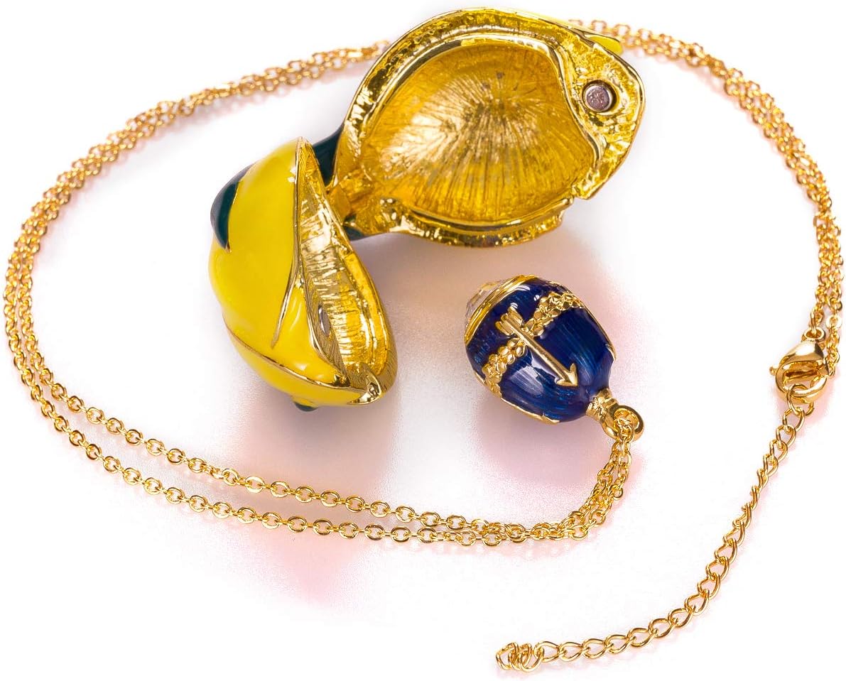 danila-souvenirs Faberge style Rosebud Egg/Trinket Jewel Box with Flower & Pendant 3.8'' (9.5 cm) blue