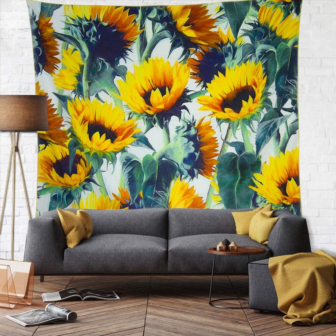 Grace store Boho Wall Tapestry Yellow Sunflower Tapestry Wall hanging Mandala Tapestry for Bedroom, Christmas Gifts, 59" W x 51" L