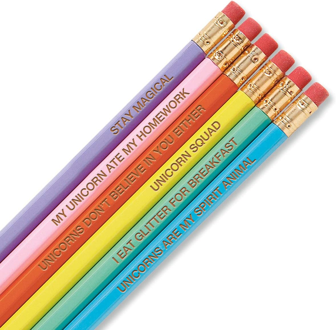 Lillian Vernon Laser Engraved Unicorn Sayings Pencils - Set of 12, Preprinted Sayings, Hardwood #2 School Pencils, Kid's Gift