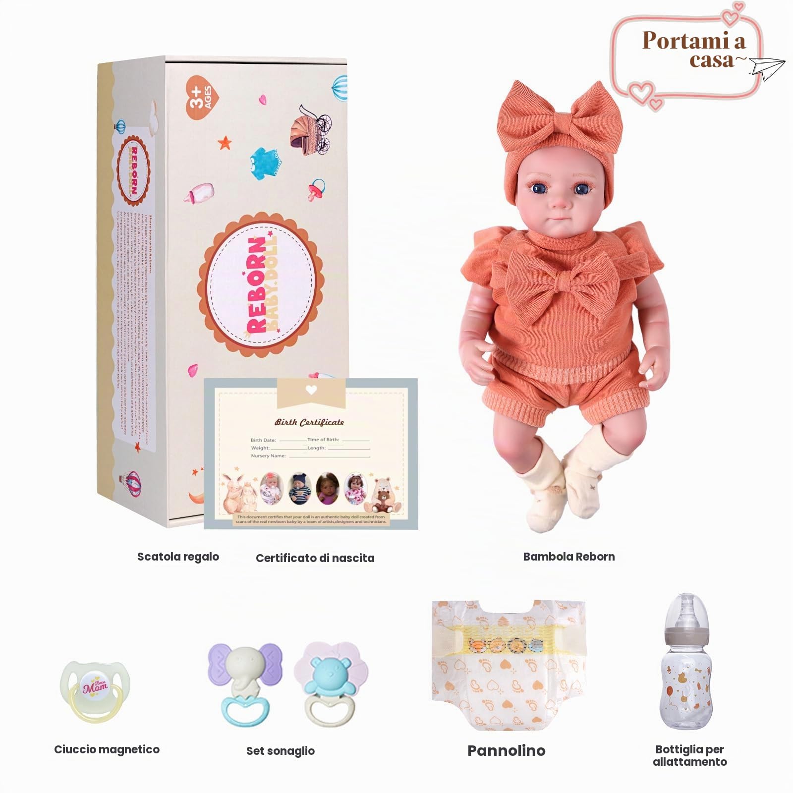 JIZHI Reborn Bambola - 17 Pollice Bambole Realistica con Occhi Mobili - Bambolotto Femmina include Vestiti e Accessori, adatta a Bambini dai 3 Anni+