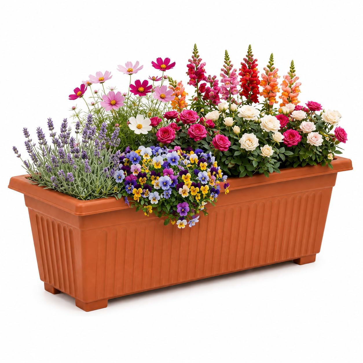 ORYNTO 70cm Rectangular Trough Black Plant Pots Outdoor Garden Plastic Planters Window Box Flower Herb Vegetables Plant Pots with Optional Drainage Holes Perfect Large Planter Pots (1 Pack,Terracotta)