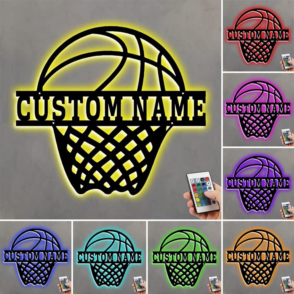 Amabery Personalized with Name Basketball Night Light Custom Name Basketball Lamp with 16 Changing Colors for Girls Kids Teen Boys and Home Decor (Jersey)