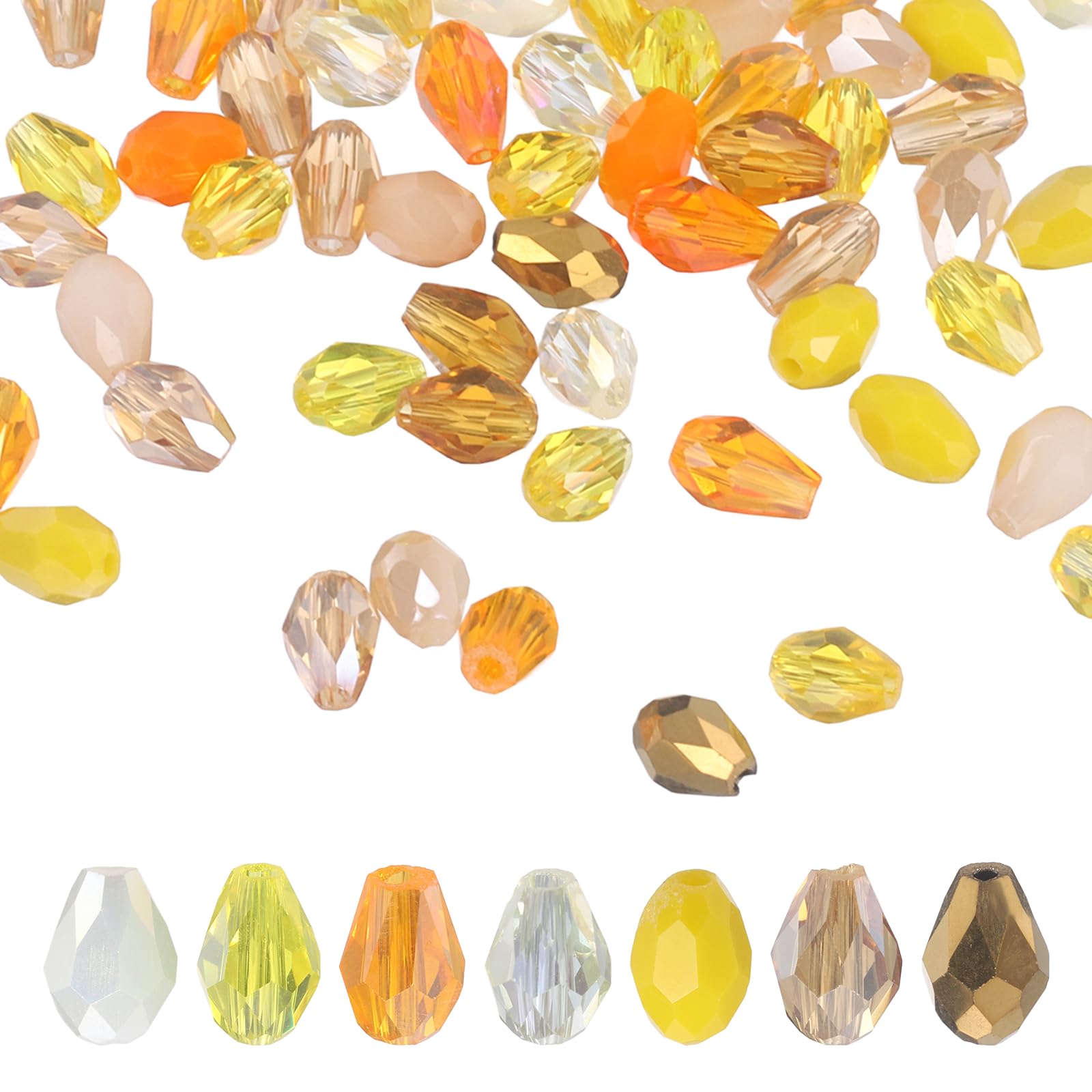 sourcing map 200 PCS Teardrop Crystal Glass Beads, 4x6mm Faceted Shape Crystal AB for Necklace Bracelet Earrings DIY Jewelry Crafts Making Supplies, Yellow