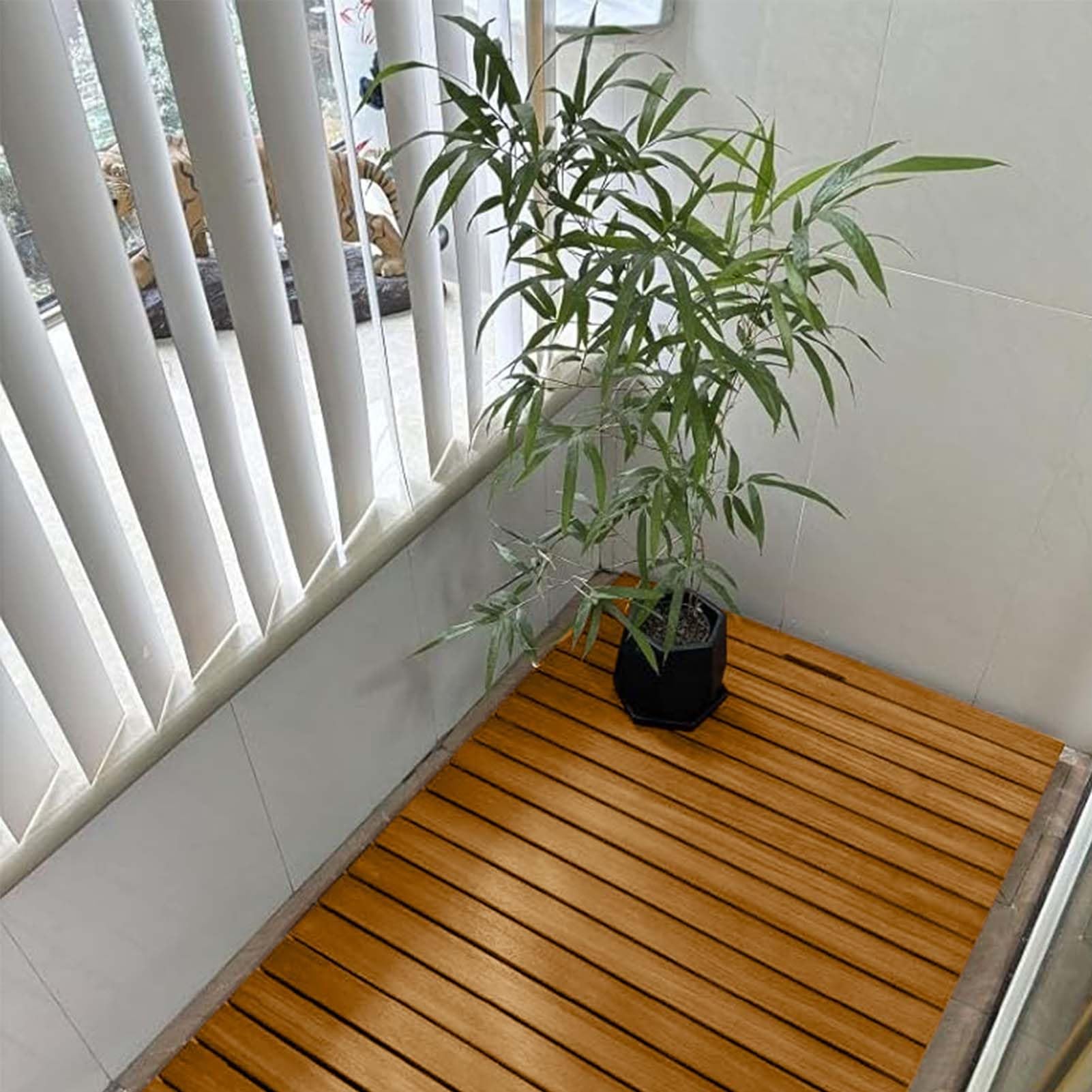 Tapis de Bain antidérapant en caillebotis de Bois, rectangulaire, 30, 40, 50, 60, 70, 80, 90, 100, 110, 120 cm, pour Balcon, Spa, Sauna, Salle de Bain, Douche(70x70cm/28x28in)