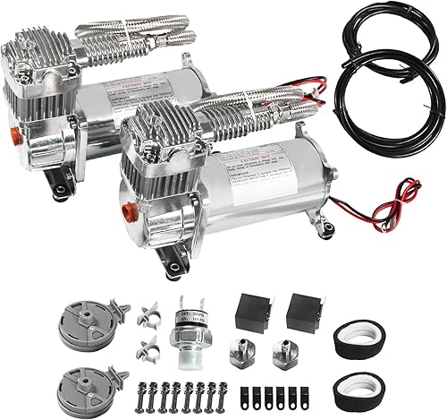 JDMSPEED Nuevo 12 voltios cromo doble 440C 200 PSI compresor de aire kit 440C