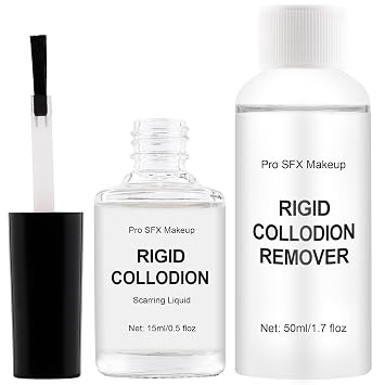 Rigid Collodion Special Effects SFX Makeup Combo Kit, Scarring Liquid & Remover, Realistic Scar Makeup For Halloween Costume Stage Theater, Latex-Free