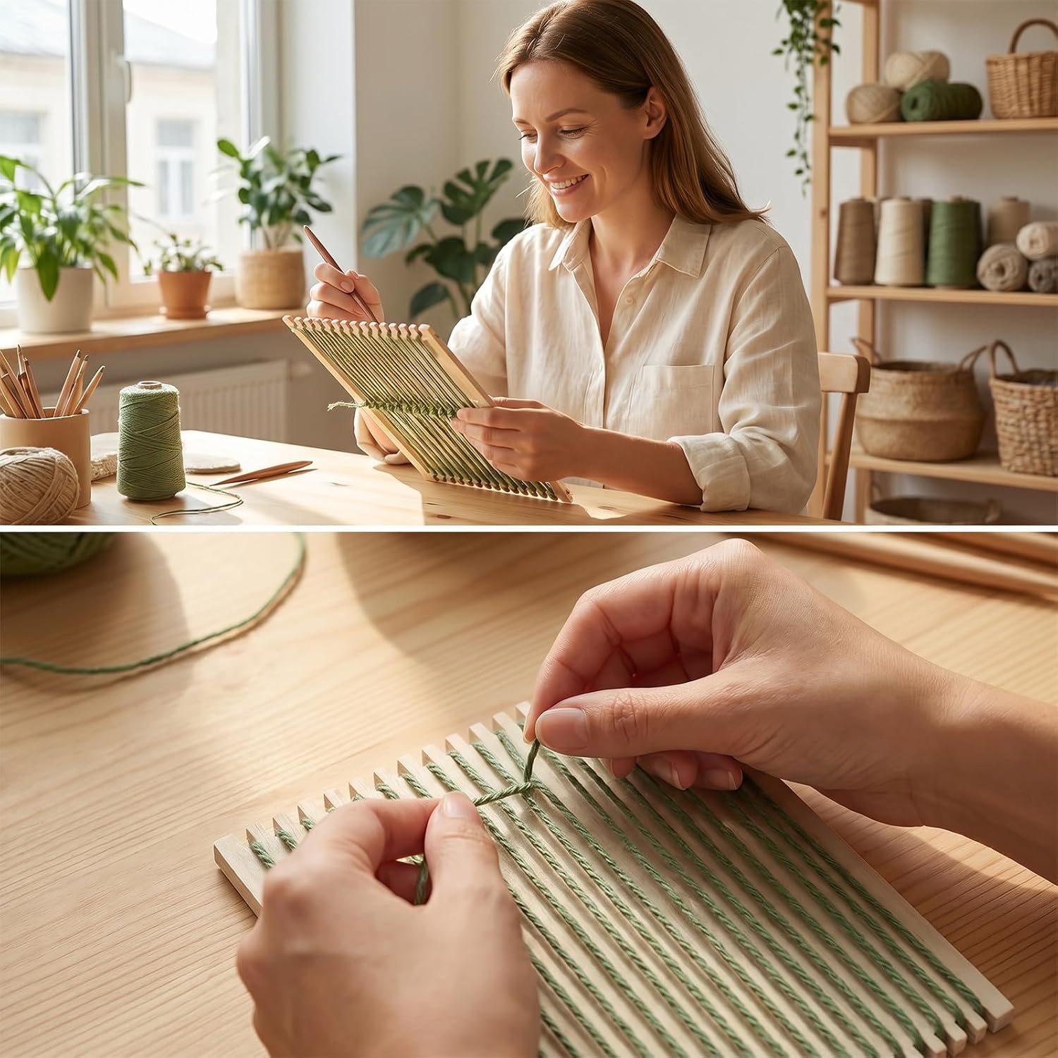 40pcs Wooden Weaving Loom Set for Adults Beginners, 6x9" Natural Craft Tool