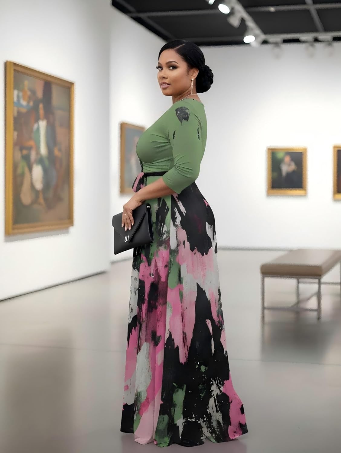 PINKPATTY Women's Plus Size Maxi Dress 3/4 Sleeves Casual Flowy Long Dress for Vacation with Pockets - Image 2