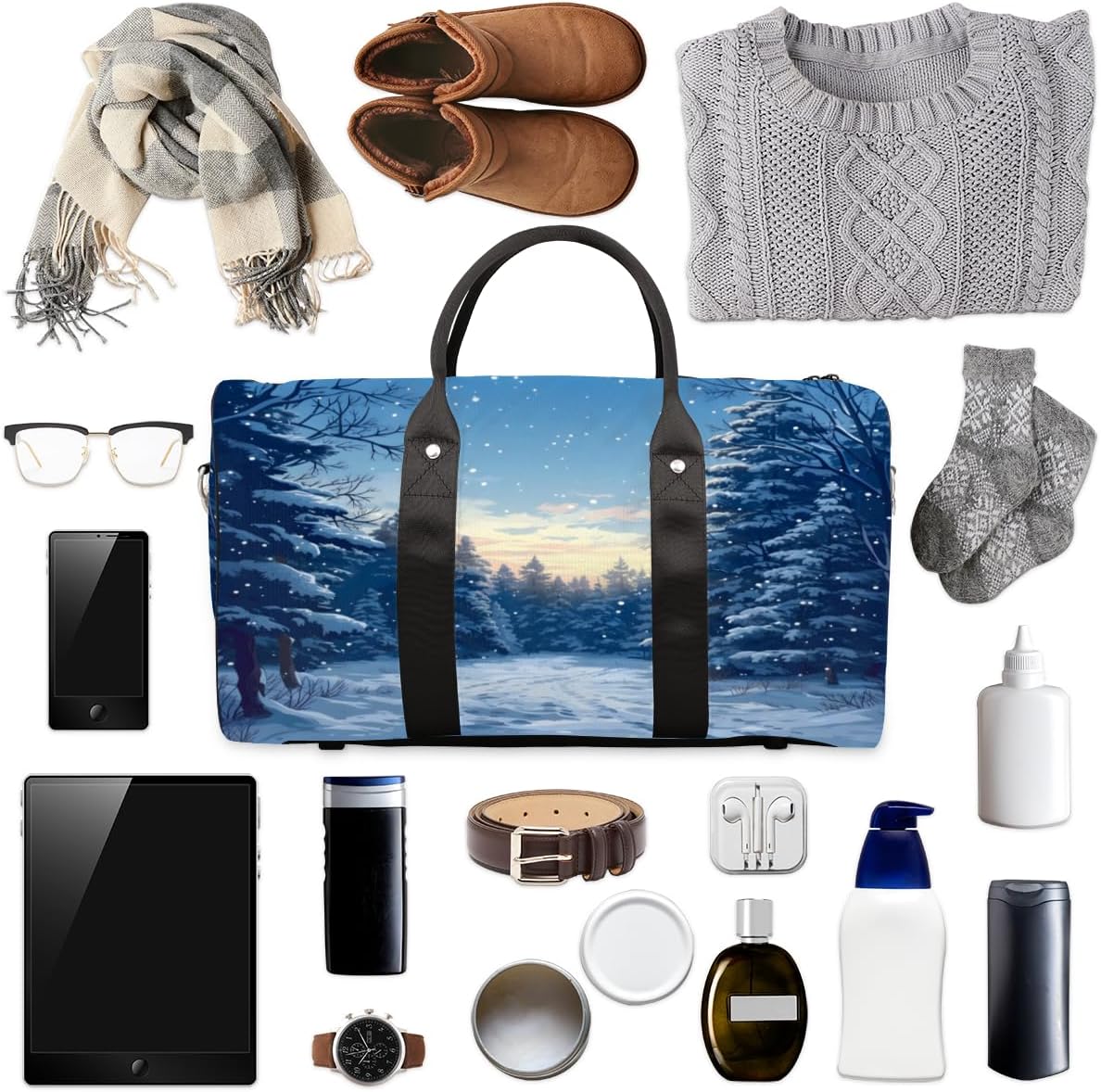 Deep Snowy Woods Travel Duffel Bag for Women Men Large Capacity Overnight Weekender Bags for Lightweight Waterproof Sport Gym Bag for Workout Yoga Swim