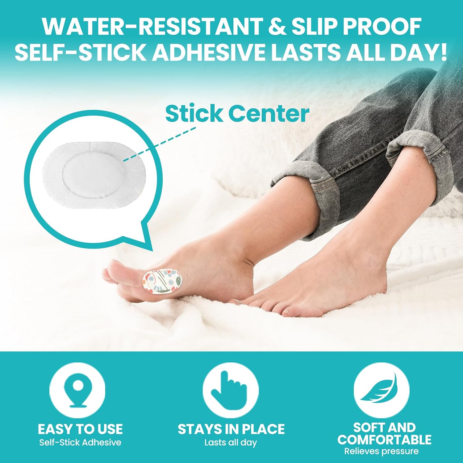 Promifun Adhesive Bunion Cushions for Feet, 27 Counts Blister Prevention Protectors for Bunions, Corns, Calluses, Heel & Toe – Prevent Friction & Rubbing - Multi-Size, Flowered