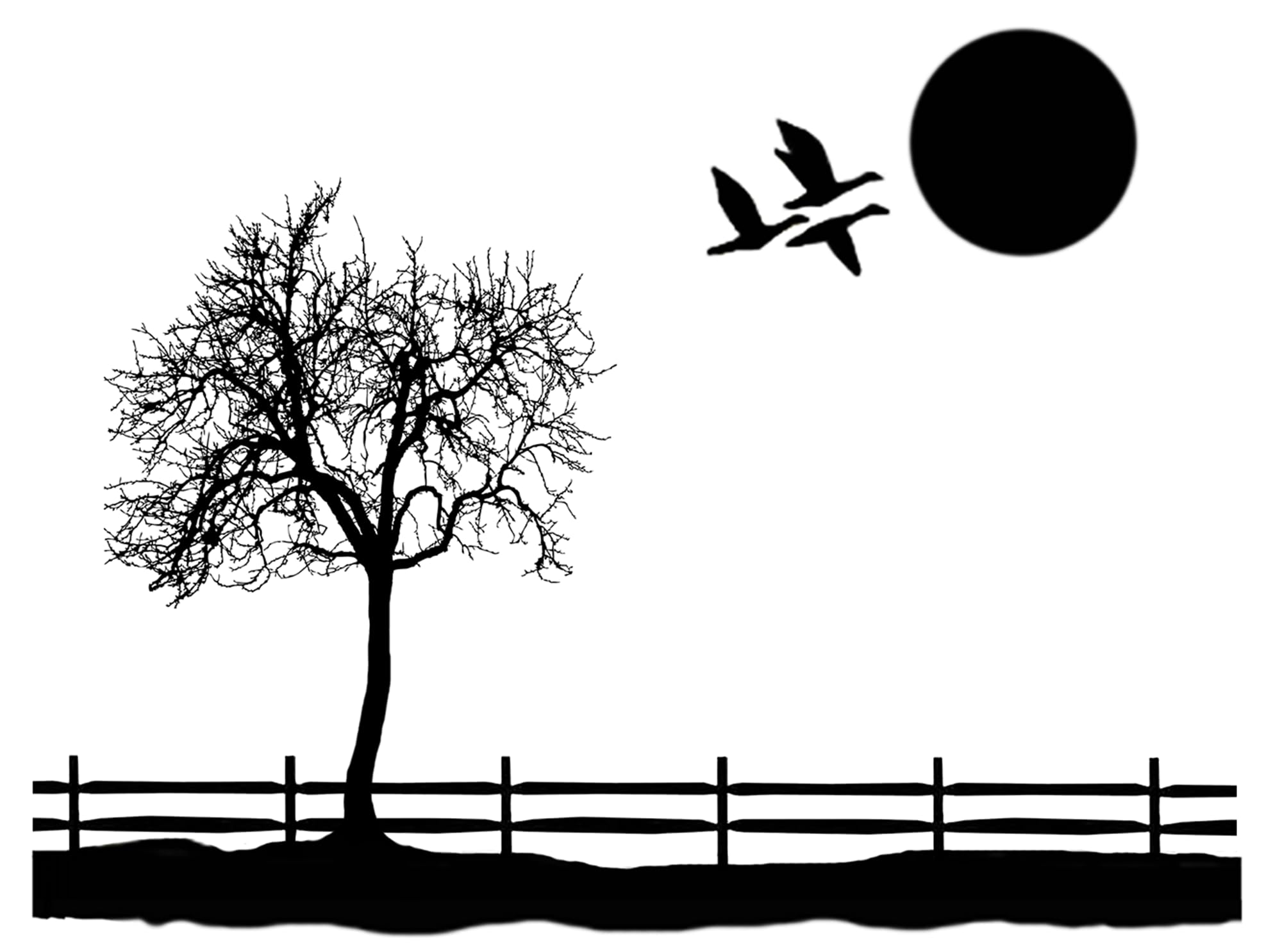 Tree Fence Moon Birds 2 pcs 4 Inch Black Fused Glass Decals