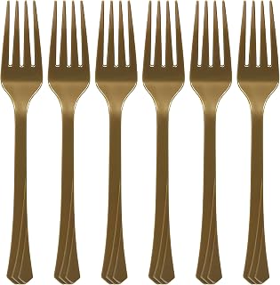 Gold Premium Heavy Weight Plastic Forks (51 Count) - Durable, Elegant & Disposable Cutlery for Parties, Events, and Everyday Use